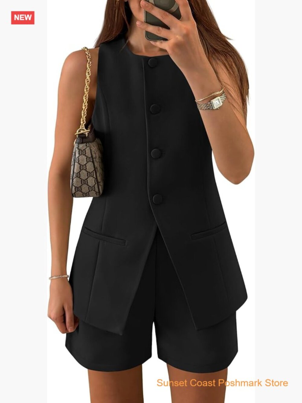 Sleeveless Crew Neck Vest and High Waist Shorts 2 Piece Set